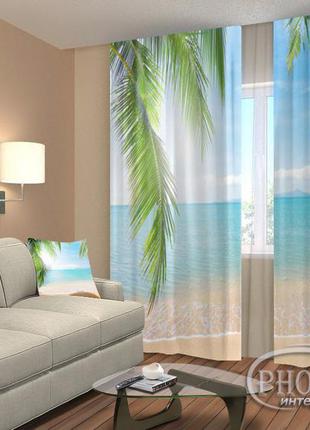 Фото шторы "пальмовые ветки" 2,5м*2,6м (2 полотна по 1,30м), тесьма