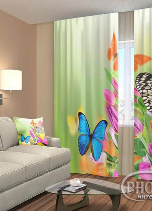 Фотошторы "небесные бабочки" 2,5м*2,6м (2 полотна по 1,30м), тесьма