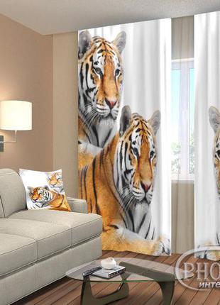 Фото шторы "тигры" 2,5м*2,9м (2 полотна по 1,45м), тесьма