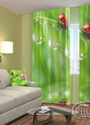 Фото шторы "божьи коровки" 2,5м*2,9м (2 полотна по 1,45м), тесьма