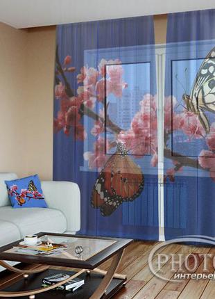 Фото шторы "две бабочки" 2,5м*2,9м (2 полотна по 1,45м), тесьма2 фото