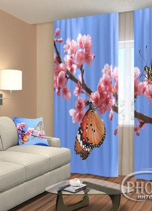 Фото шторы "две бабочки" 2,5м*2,9м (2 полотна по 1,45м), тесьма