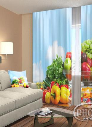 Фото шторы "фрукты и овощи" 2,5м*2,6м (2 полотна по 1,30м), тесьма
