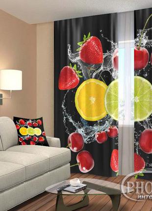 Фото шторы "лимоны и ягоды" 2,5м*2,6м (2 полотна по 1,30м), тесьма