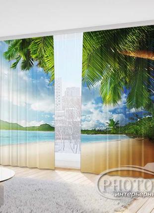 Фото шторы "райский уголок" 2,7м*2,9м (2 полотна по 1,45м), тесьма1 фото