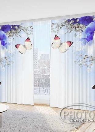 Фото штори "іриси і метелики" 2,7м*4,0м (2 полотна по 2,0м), тасьма
