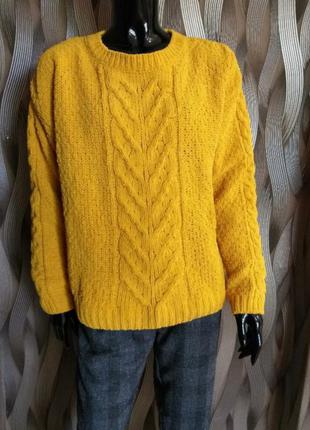 Яскравий светр в'язаний плюшевий ✨primark✨ оверсайз джемпер худі гірчичний жовтий7 фото
