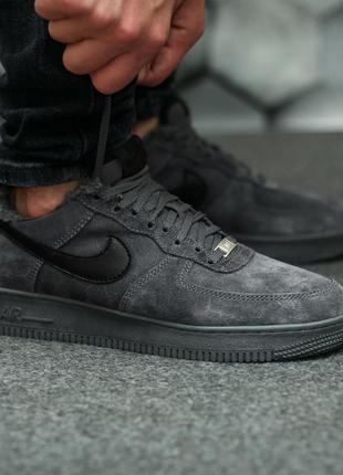 Зимние мужские кроссовки на меху nike air force 1 low, серые (найк аир форс, кроссівки зимові)