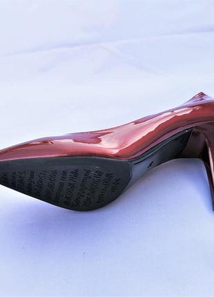 Женские бордовые туфли на каблуке шпильке лаковые класические лодочки2 фото