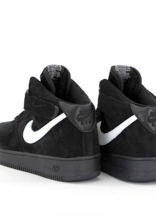 Зимние мужские кроссовки на меху nike high air force 1 mid, черные (найк аир форс, кроссівки зимові)3 фото