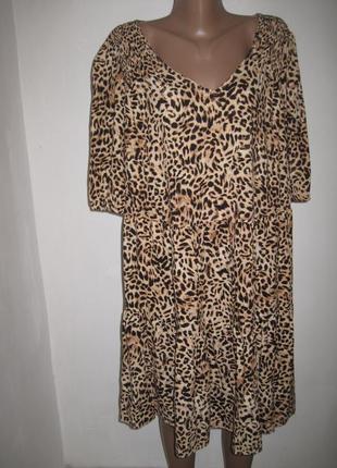 Вискозное ярусное платье f&f р-р20 леопардовый принт1 фото