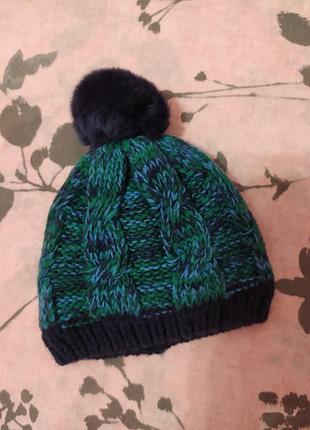 Теплая зимняя шапка шапочка для мальчика 3-6 месяца