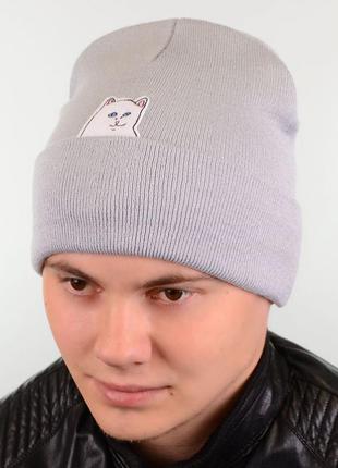 Осіння чоловіча жіноча шапка ripndip lord nermal кіт фак з відворотом осінь зима