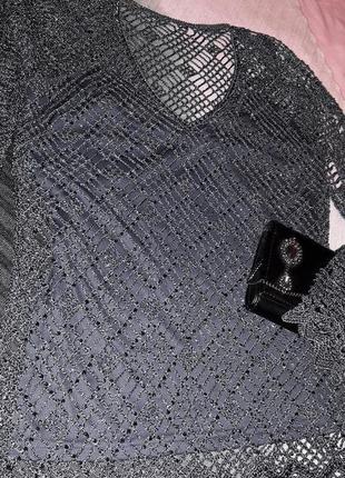Ажурная дымчато-серая блуза сетка со стеклярусом3 фото