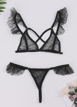 Комплект женского кружевного нижнего белья  черный