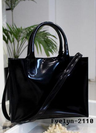 Сумка женская кожаная "evelyn" черная лаковая