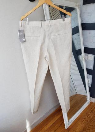 Мужские льняные бежевые зауженные брюки лен9 фото