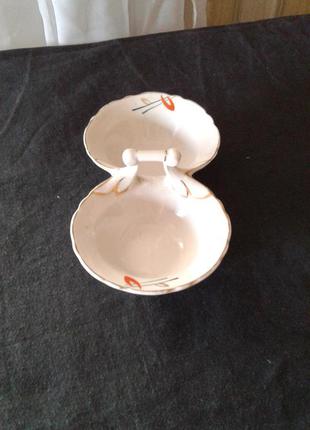 Винтажная фарфоровая соусница икорница горчичница двойная ссср