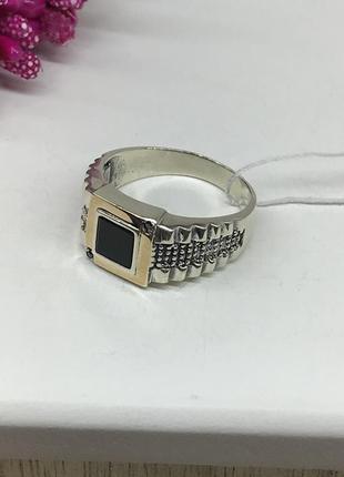 Розпродаж! перстень печатка кільце з срібла 925° з золотом 375° каблучка срібло онікс 21р