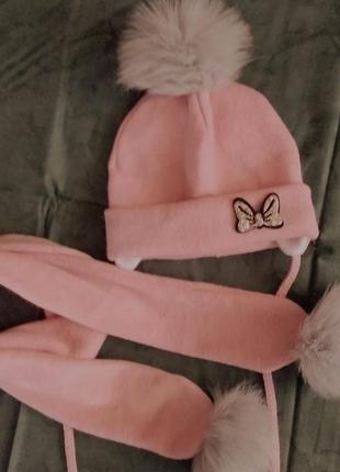 Шапка шапочка с помпоном шарф