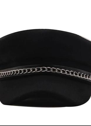 Кепи с цепочкой кепка моряка плоская кеппи черная4 фото