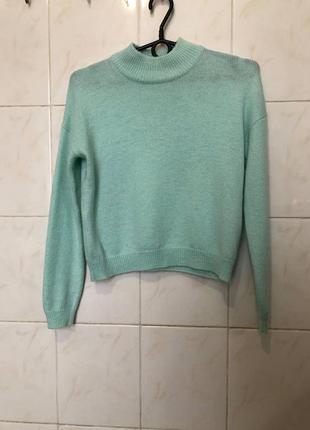 Бирюзовый укороченный свитер zara 4