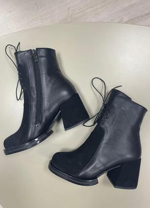 Чорні комбіновані ботильйони замш шкіра натуральна осінь зима \ ботильоны кожа осеьн зима черные