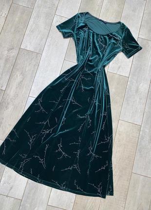 Зелёное винтажное миди платье ,принт цветы(021)
