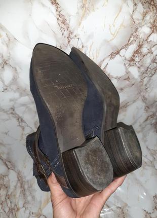Синие замшевые деми ботиночки на среднем каблуке, с пряжками9 фото