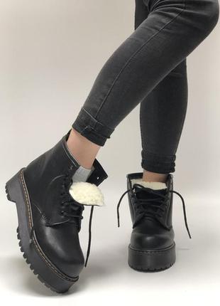 ❄️🖤dr.martens mid winter black🖤❄️черевики зимові жіночі доктор мартінс на платформі з хутром, зимні черевики