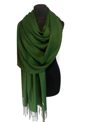 Палантин шарф кашемір зелений шерсть кашеміровий pashmina original однотонний теплий