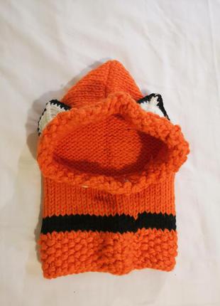 Детская шапка с ушками, шапка лиса, оранжевая шапочка3 фото
