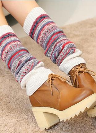 Гетры зимние с орнаментами молочные 5452