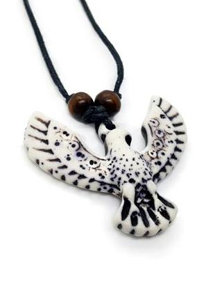 🦅⚪️ мужской кулон керамика под кость "птица сокол" на шнурке орел
