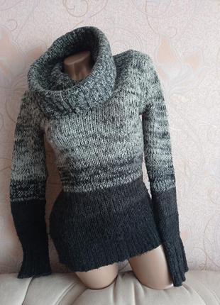 Удлиненный длинный теплый свитер, туника с воротником хомутом