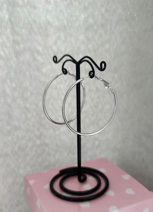 Подарок круглые серьги кольца 3,5 см, 4 см , 5,5 см бижутерия цвет серебро