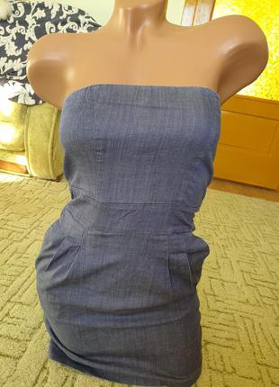Короткое джинсовое платье, сарафан с карманами. голые плечи1 фото