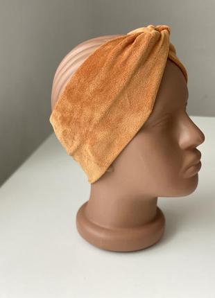 Велюрова пов'язка на голову осіння чалма руда коричнева гірчична
