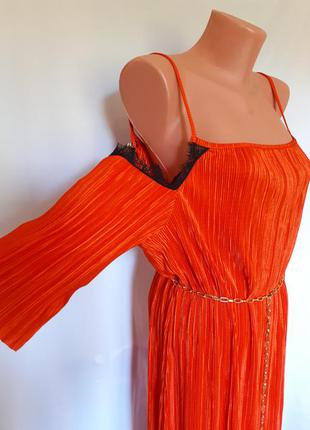 Оранжево-мандариновое платье в бельевом стиле (размер 12-14)6 фото