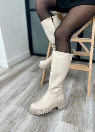 Черевики nude boots leather high beige zip ботинки