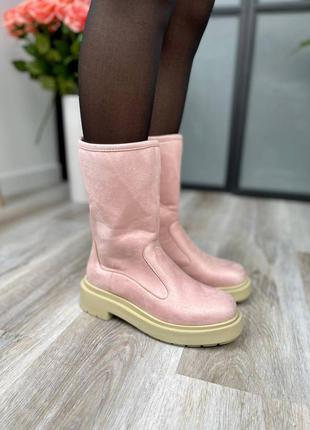 Черевики suede boots short pink ботинки4 фото