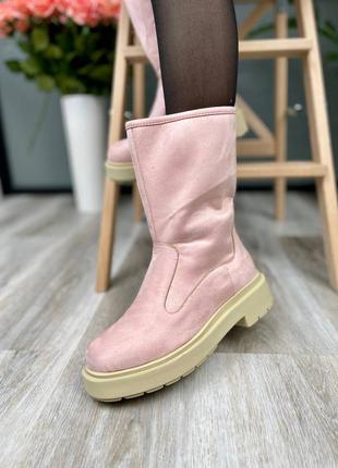 Черевики suede boots short pink ботинки