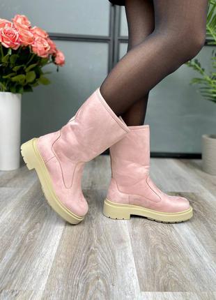 Черевики suede boots short pink ботинки7 фото