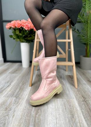 Черевики suede boots short pink ботинки2 фото