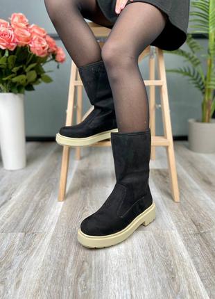 Черевики suede boots short black ботинки