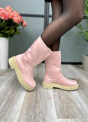 Suede boots short pink женские велюровые стильные розовые утепленные зимние сапоги жіночі рожеві утеплені зимні сапожки