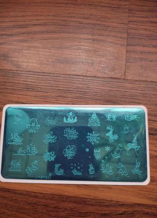 Новорічна зимова пластина для стемпінгу нігтів манікюру пластина для стемпинга ногтей маникюра