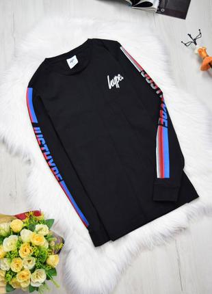 Лонгслив лонг чорний з лого hype маленький розмір