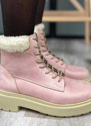 Suede boots low pink collar женские утепленные розовые велюровые зимние ботинки жіночі рожеві утеплені сапожки10 фото