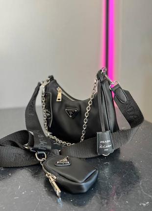 Re-mini black edition жіноча чорна брендовий стильна міні сумочка з ланцюгом і ремінцем жіноча модна чорна міні сумка4 фото